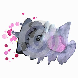 Colorful abstract watercolor stain with splashes and spatters. Modern creative background for trendy design.