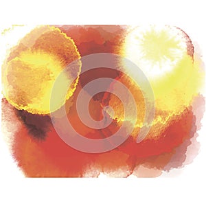 Colorful abstract watercolor stain with splashes and spatters red and yellow shades color Vector