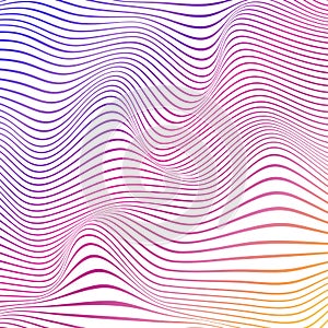 Colorful abstract wavy background with colored gradient stripes on white background.