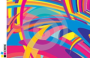 Colorful abstraction by saturated multicolor curved stripes. Vector graphics