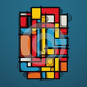 Colorful Abstracts Illustration On Blue Background With Modular Constructivism Style