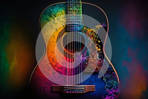 Colorful acoustic guitar abstract acryl painting.Generative ai