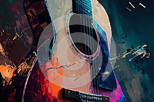 Colorful acoustic guitar abstract acryl painting.Generative ai