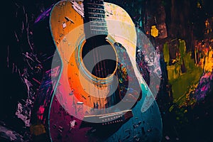 Colorful acoustic guitar abstract acryl painting.Generative ai