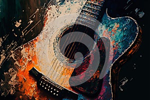 Colorful acoustic guitar abstract acryl painting.Generative ai