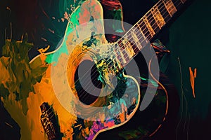 Colorful acoustic guitar abstract acryl painting.Generative ai