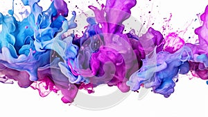 Colorful acrylic paint color in water isolated on white, multicolor ink drop sputter splashing underwater, smoke, wave, creativity photo