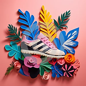 Colorful Adidas Originals Sneaker Surrounded By Vase And Flowers