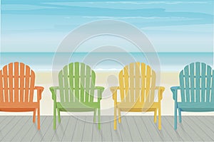 Colorful Adirondack Beach Chairs on Boardwalk