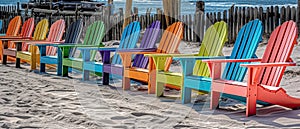 Colorful Adirondack chairs in a row