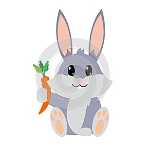 Colorful adorable rabbit wild animal with carrot in the hand