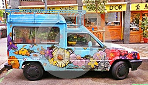 Colorful adorned car