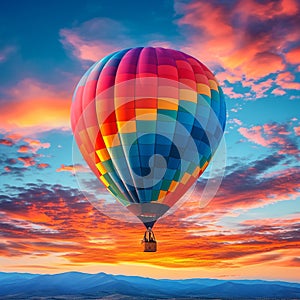 Colorful adventure Vibrant hot air balloon soars in mid air