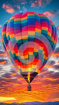 Colorful adventure Vibrant hot air balloon soars in mid air