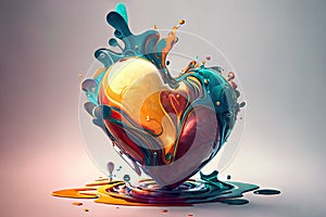 colorful ai generated watercolor ink heart artwork , generative ai romance wallpaper