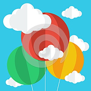 Colorful Air Balloons on sky with cloud.