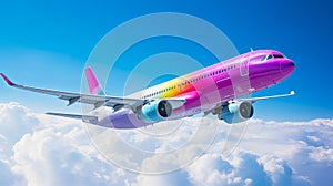 Colorful Airplane Flying in the Sky Above the Clouds