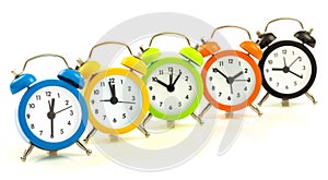 Colorful alarm clocks, align