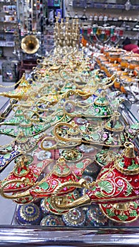 Colorful ali baba`s lamps Marakesh, Morocco