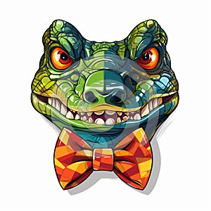 Colorful Alligator Head With Bow Tie And Orange Goggles Sticker