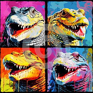 Colorful Alligator Portraits In Pop Art Style