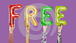 Colorful alphabet balloons forming the word free