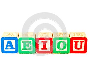 Colorful Alphabet Blocks With All Vowels photo