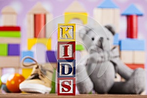 Colorful alphabet blocks, baby toy