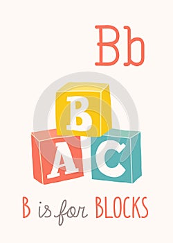 Colorful alphabet cubes with A,B,C letters. Isolated vector eps 10 illustration on white background. Kids Wall Art. Toy