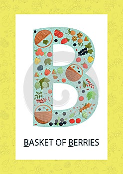 Colorful alphabet letter B. ABC flashcard