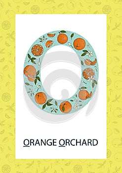Colorful alphabet letter O. ABC flashcard