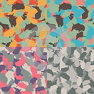 Colorful America urban camouflage. Set of USA shape camo seamless pattern. Vector fabric textile. Military print design