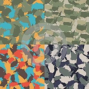 Colorful America urban camouflage. Set of USA shape camo seamless pattern. Vector fabric textile. Military print design
