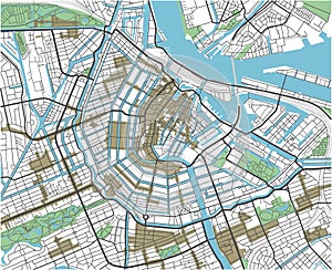 Colorful Amsterdam vector city map.