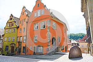 Colorful ancient gable houses - former Franciscan monastery - Schwabisch Hall, Germany.