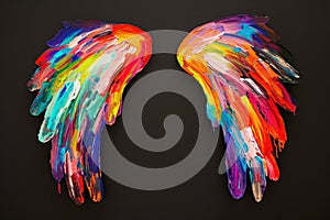 Colorful Angel Wings Painted On Black Background Creating A Vibrant Contrast