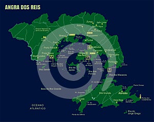 Colorful Angra dos Reis Island Map, Brazil