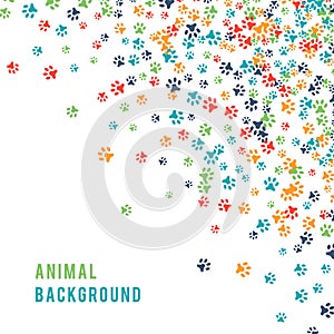 Colorful animal footprint ornament border isolated on white background