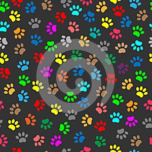 Colorful animal paw prints seamless pattern
