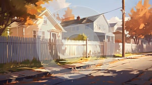 Colorful Animated Street And House Illustration With Realistic Landscapes