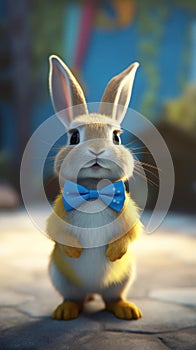 Colorful Animation Stills: Small Bunny with Blue and Yellow Bowtie. photo