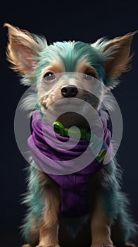 Colorful Animation Stills: Small Puppy with Green and Purple Bandana. photo