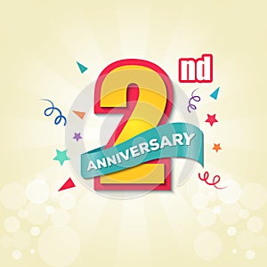 Colorful Anniversary Emblem 2nd Anniversary Template Design Vector