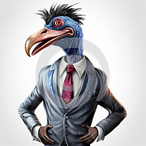 Colorful Anthropomorphic Cassowary In Business Suit - Tiago Hoisel Style