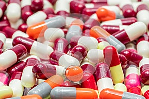 Colorful of antibiotic capsules pills , drug resistance