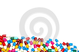 Colorful of antibiotic capsules pills isolated