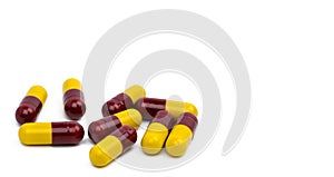 Colorful of antibiotic capsules pills isolated on white background with clipping path