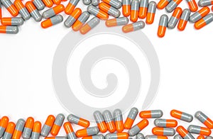 Colorful of antibiotic capsules pills isolated on white background. Drug resistance, antibiotic drug use with reas