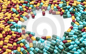 Colorful of antibiotic medicine capsule pills, drug resistance