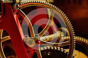 Colorful Antique Machine Gear in Red and Gold